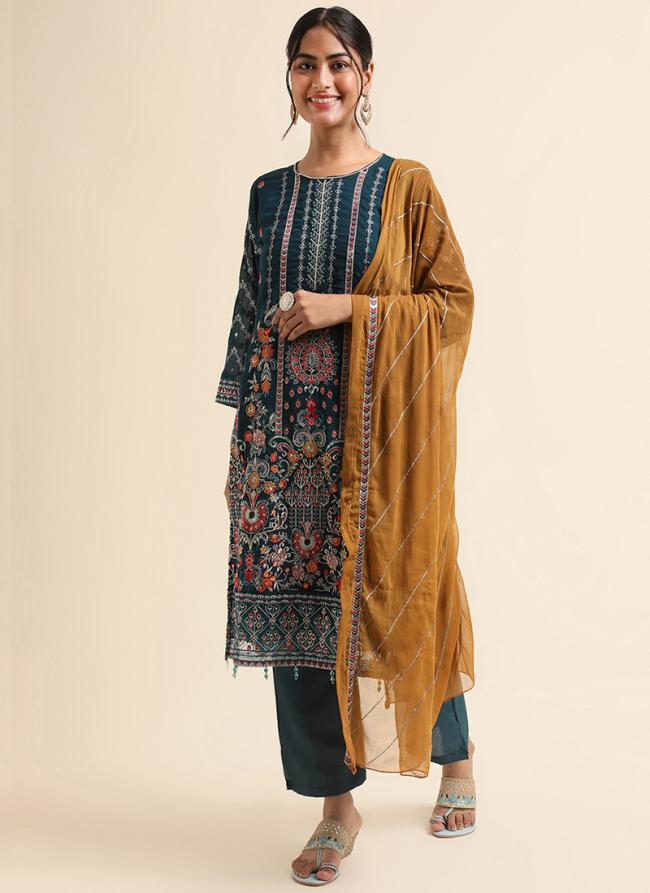 Faux Georgette Brown Traditional Wear Zari Work Straight Suit